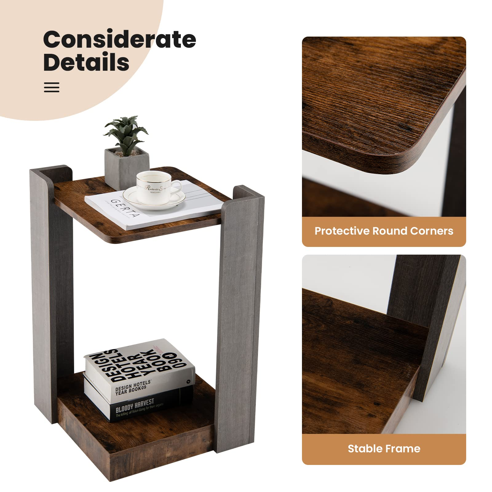 Giantex End Table, 2-Tier Side Table w/Open Storage Shelf