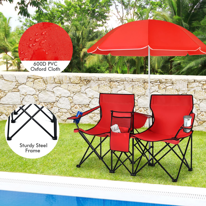 Giantex Camping Chairs Double Folding Chair with Canopy