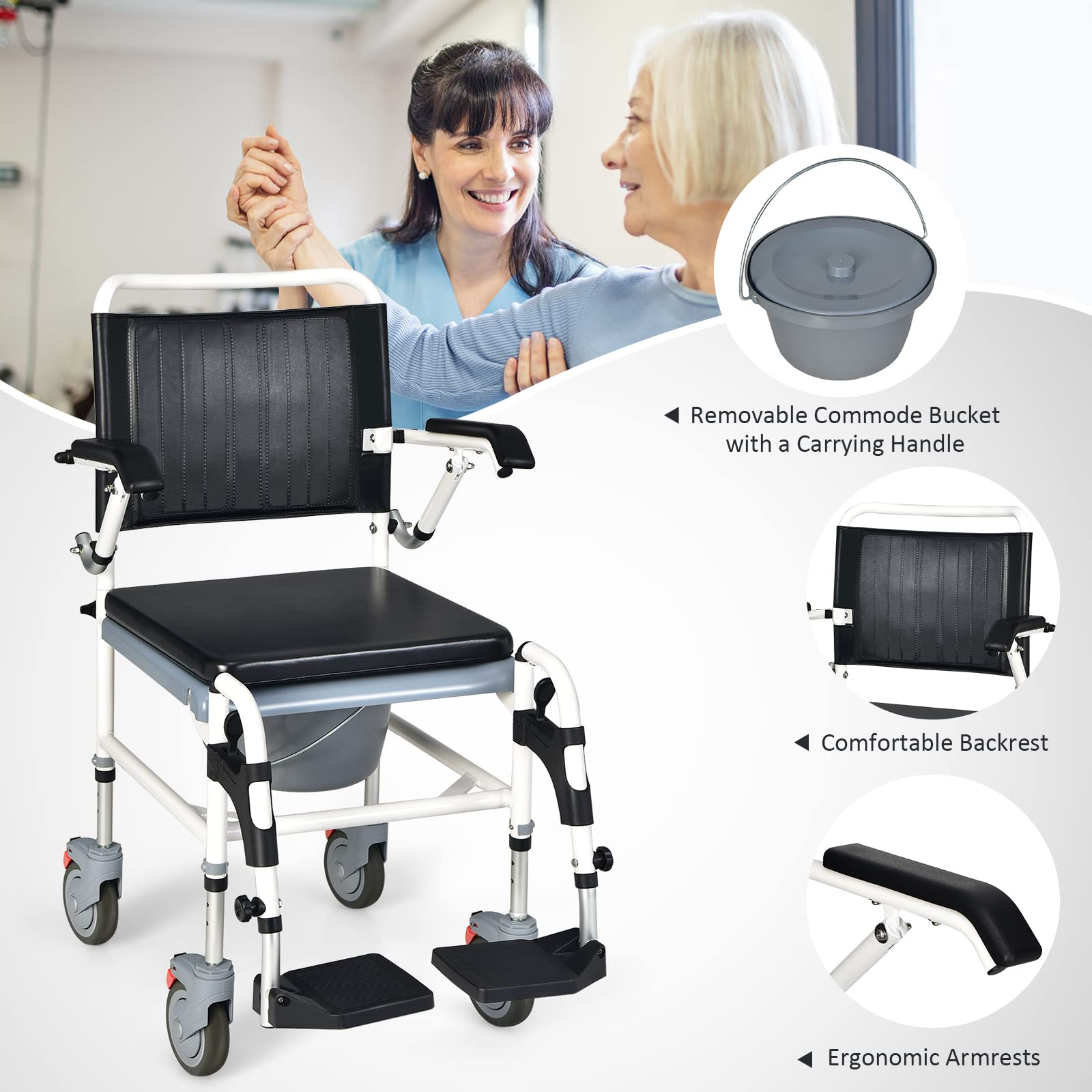 Giantex 4-in-1 Bedside Commode Shower Wheelchair