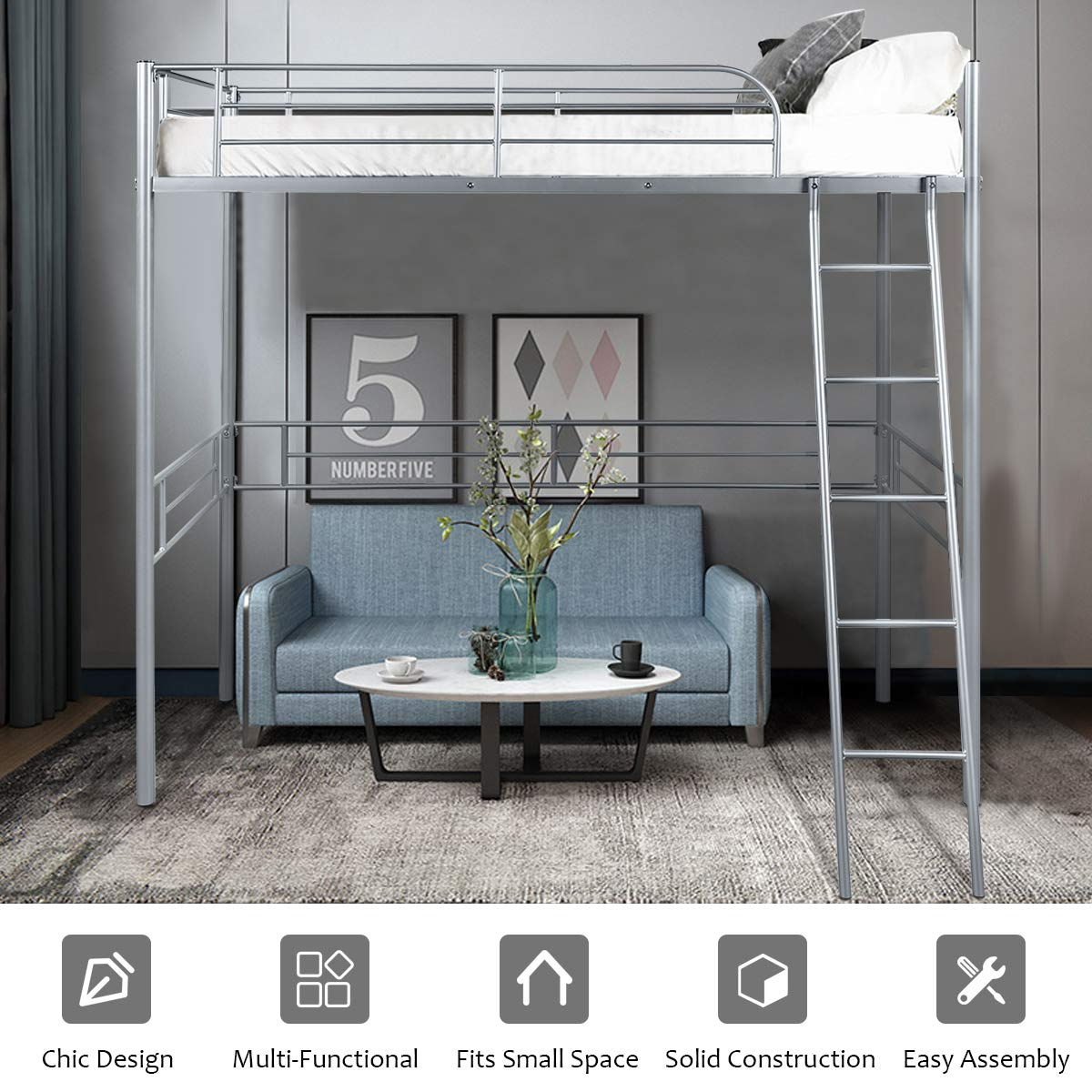 Giantex Heavy Duty Twin Loft Bed with Ladder