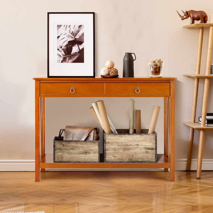 Console Table Entryway Sofa Side Table with 2 Drawers & Open Shelf