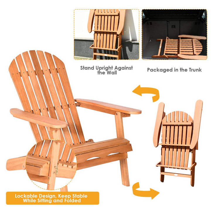 Giantex Adirondack Chair Wooden and Foldable Outdoor Lounger Chair 34"X28"X35.5"