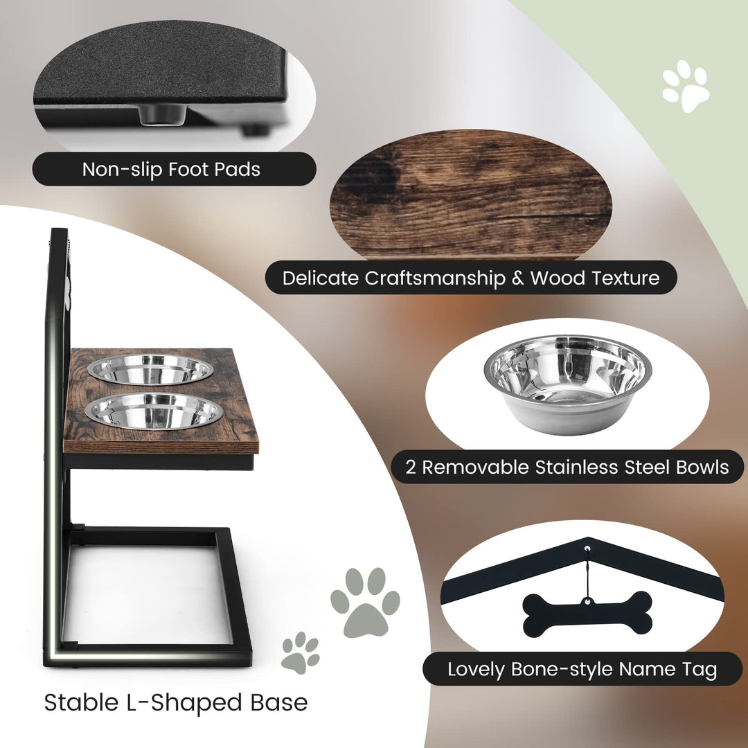 Giantex Elevated Dog Bowls Stand, 5 Adjustable Heights, 2 Stainless Steel Bowls