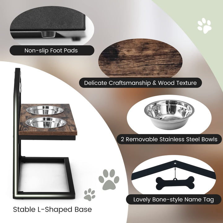 Giantex Elevated Dog Bowls Stand, 5 Adjustable Heights, 2 Stainless Steel Bowls