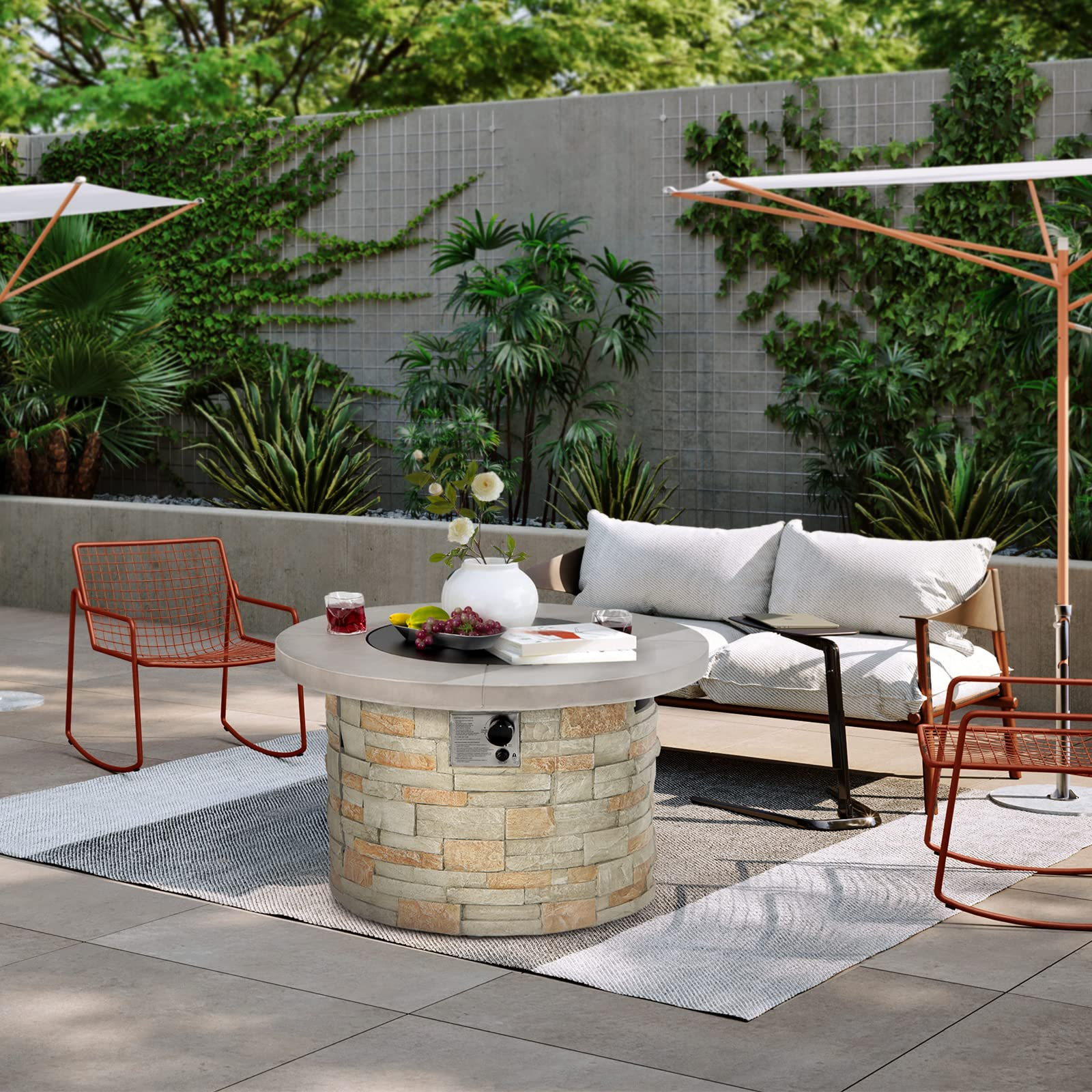 Propane Gas Fire Pit Table - 2-in-1 Outdoor 36" Round Fire Table W/ Volcanic Rock & PVC Cover