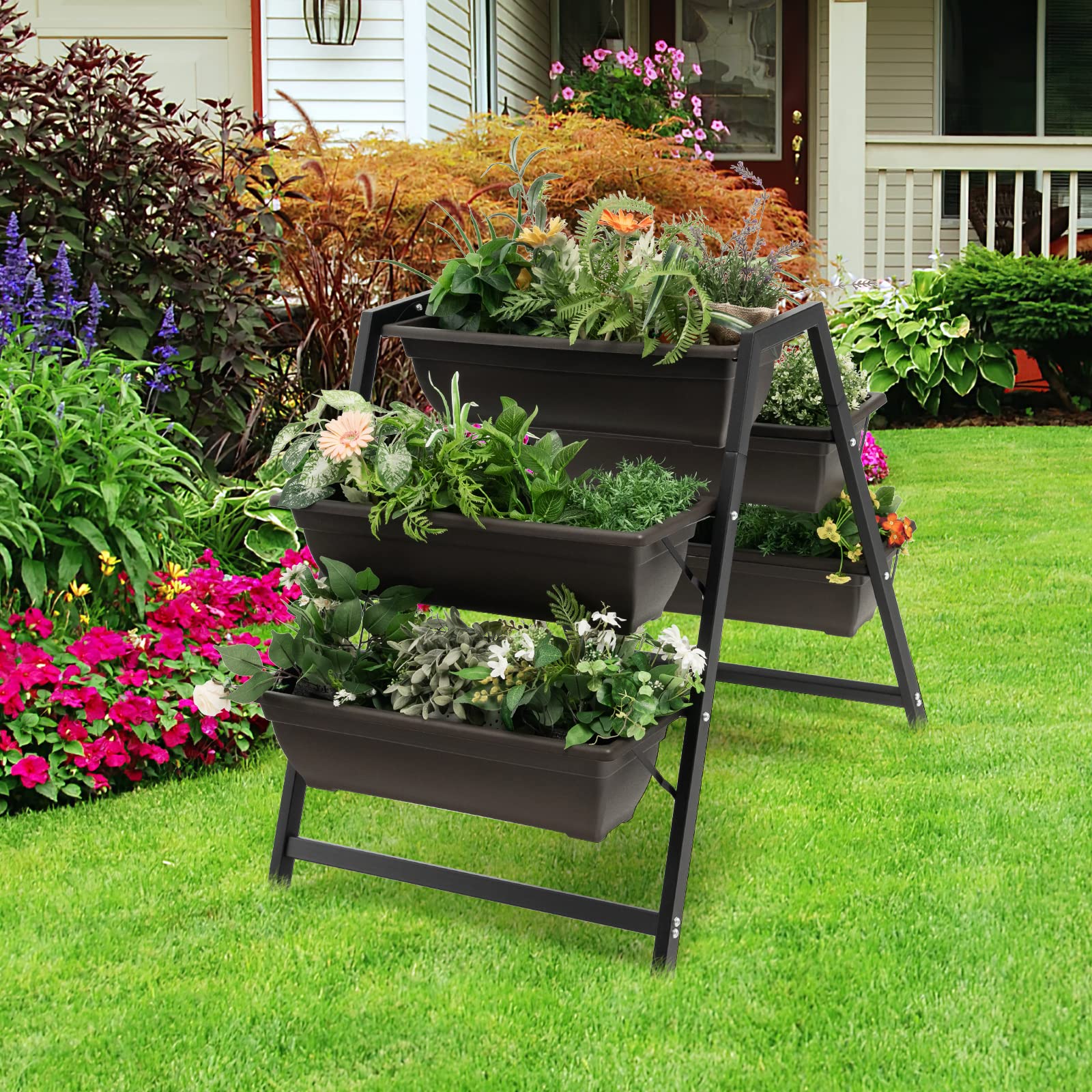 Giantex Set of 2 Vertical Raised Garden Bed, 5 Planter Boxes Container w/ Drainage Holes