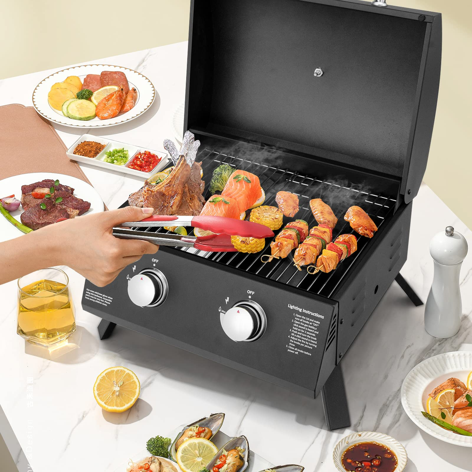 Giantex Portable Gas Grill, 2 Burners Max. 20,000 BTUs total