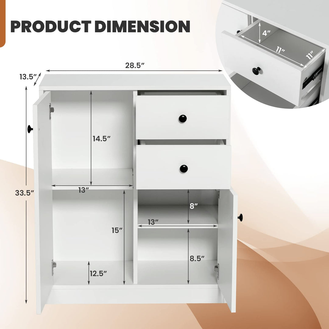 Giantex Floor Storage Base Cabinet - Freestanding Cabinet with Adjustable Shelves, 2 Drawers and 2 Doors, White