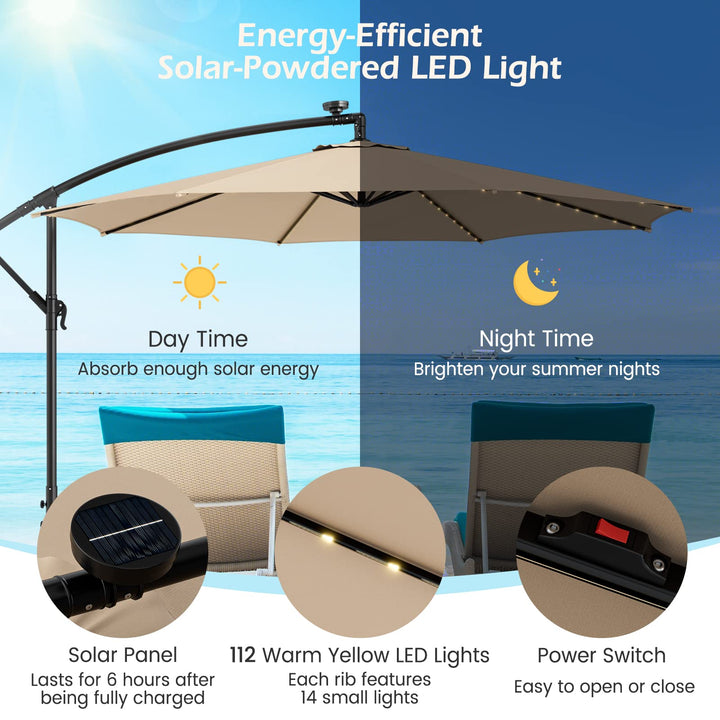 Giantex 10 ft Offset Patio Umbrella with 112 Solar Lights, Outdoor Cantilever Umbrellas with 8 Ribs