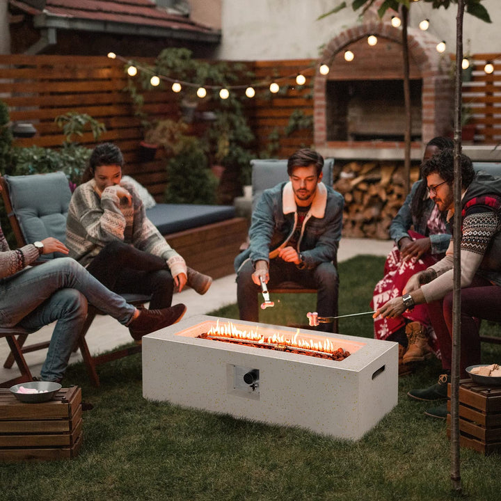 Giantex Rectangle Fire Pit Table - 50,000 BTU Terrazzo Propane Gas Fire Table