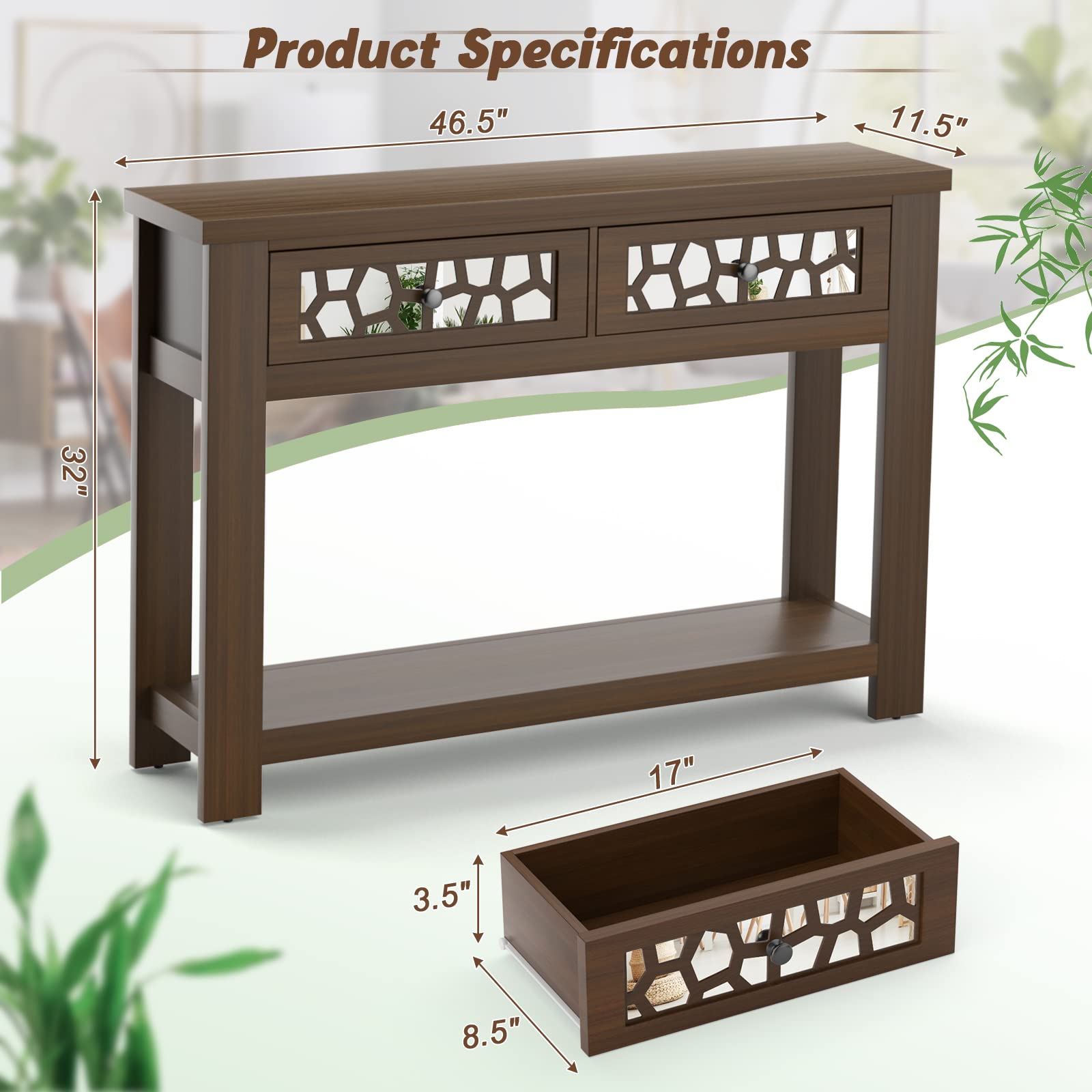 Giantex 2-Tier Console Table with Drawers