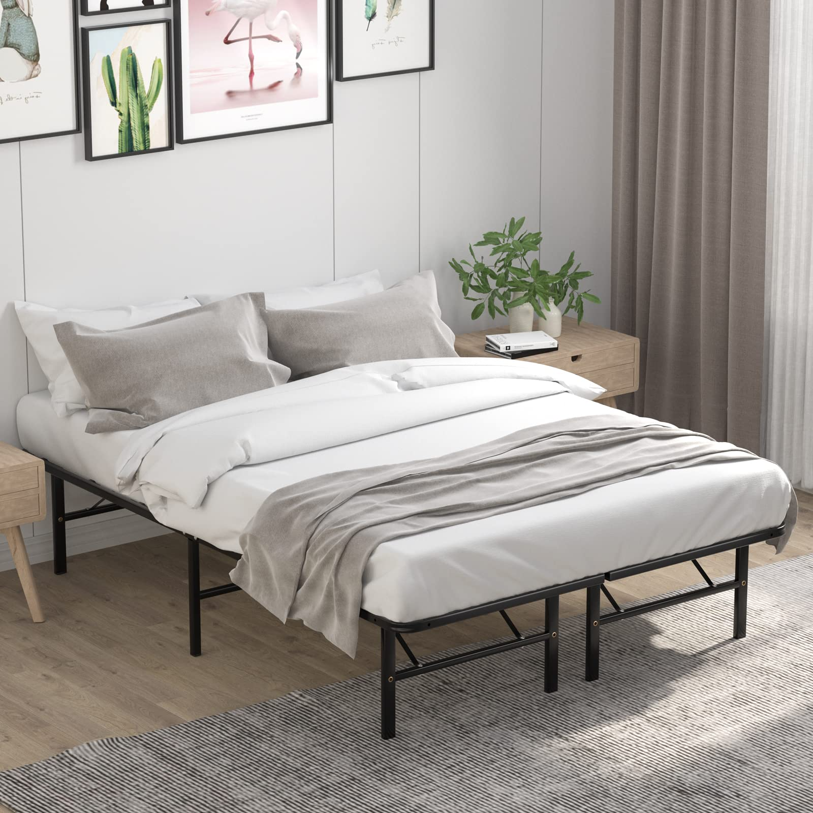 14 Inch Foldable Metal Mattress Foundation | Heavy Duty Bed Frame with Steel Slat