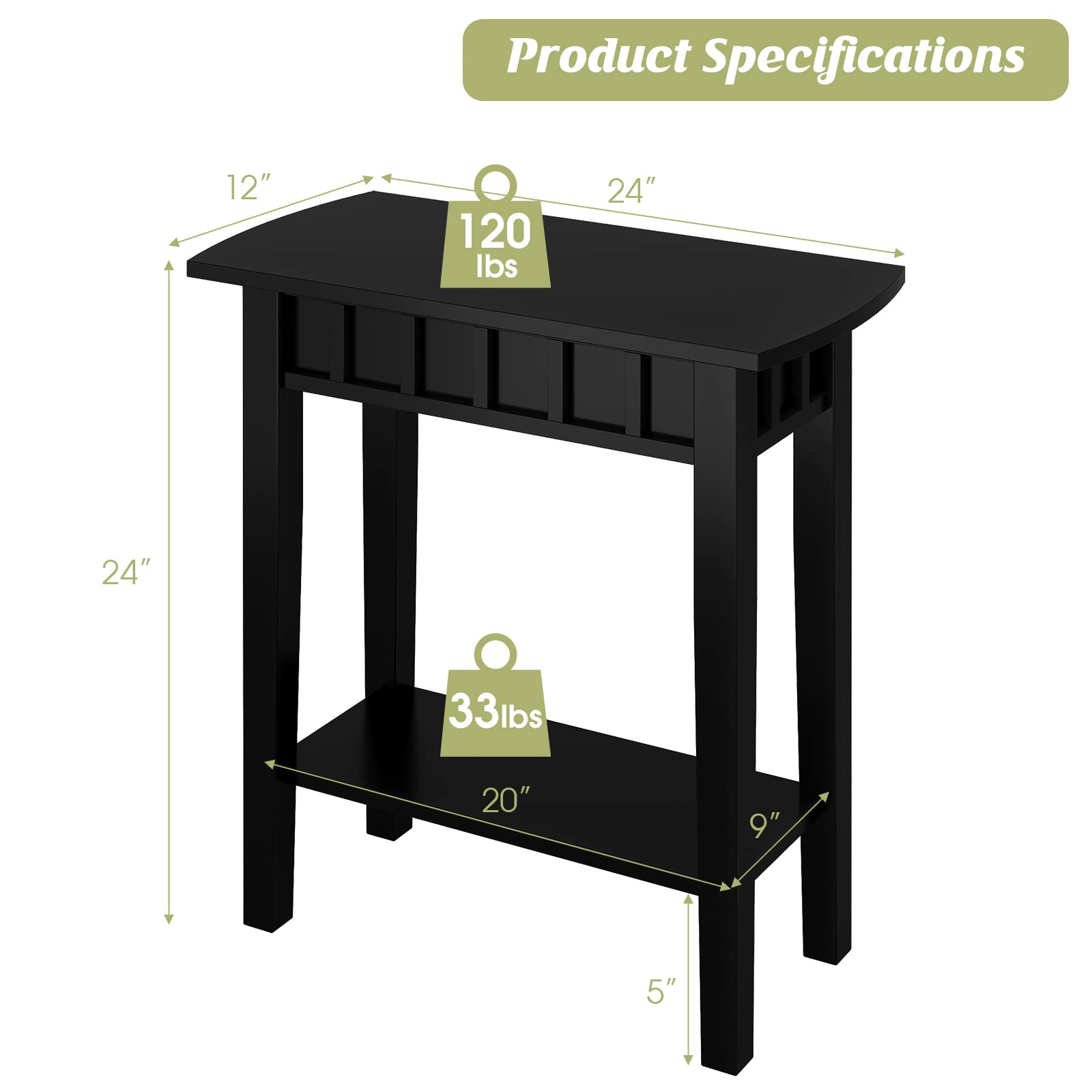 Giantex Narrow End Table Set of 2, 2-Tier Side Table with Storage Shelf for Small Spaces