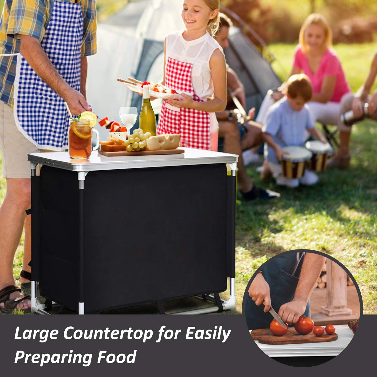 Giantex Camping Cook Table Kitchen Station with Storage Organizer and Carrying Bag