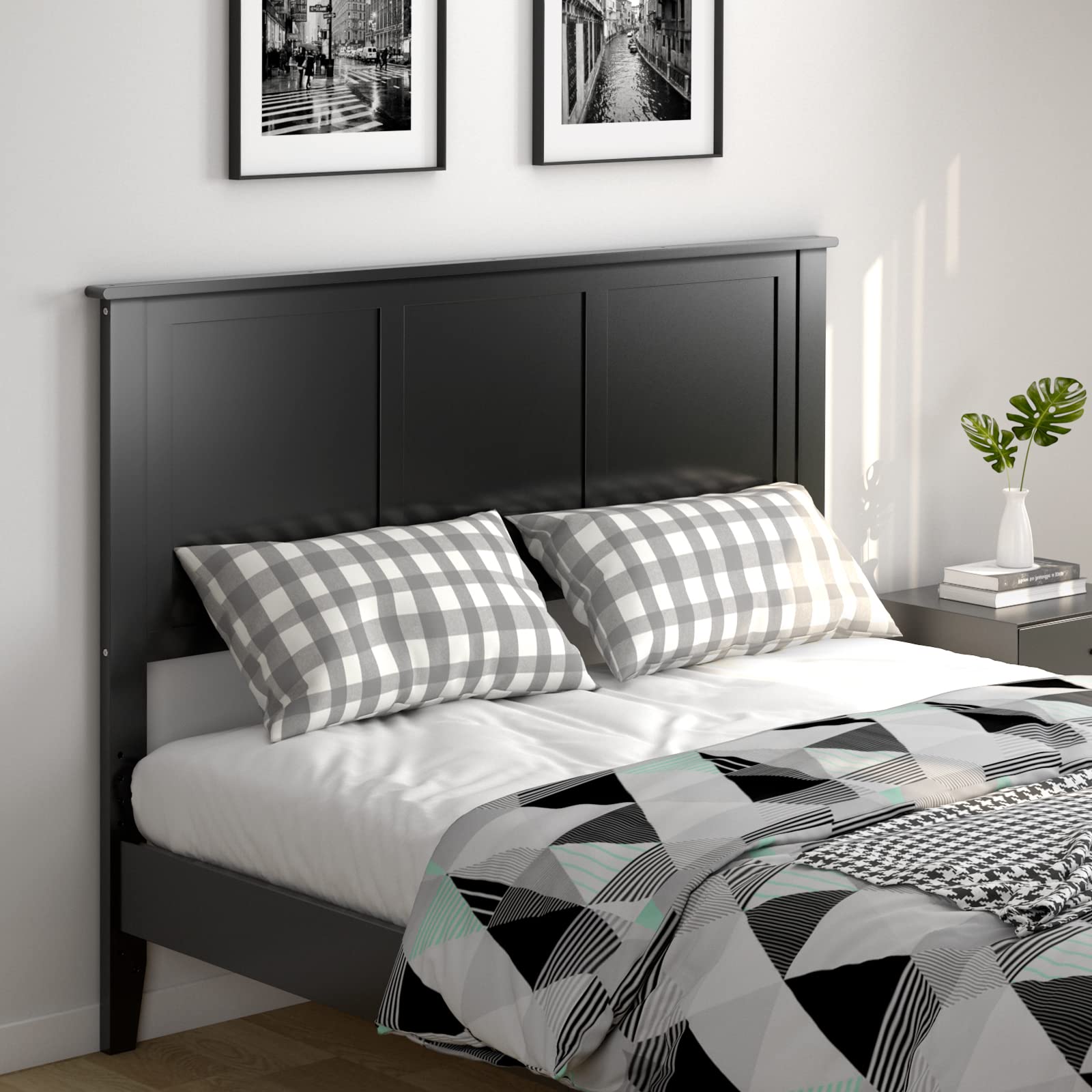 Giantex Wood Headboard, Flat Panel Headboard with Pre-drilled Holes for Height Adjustment