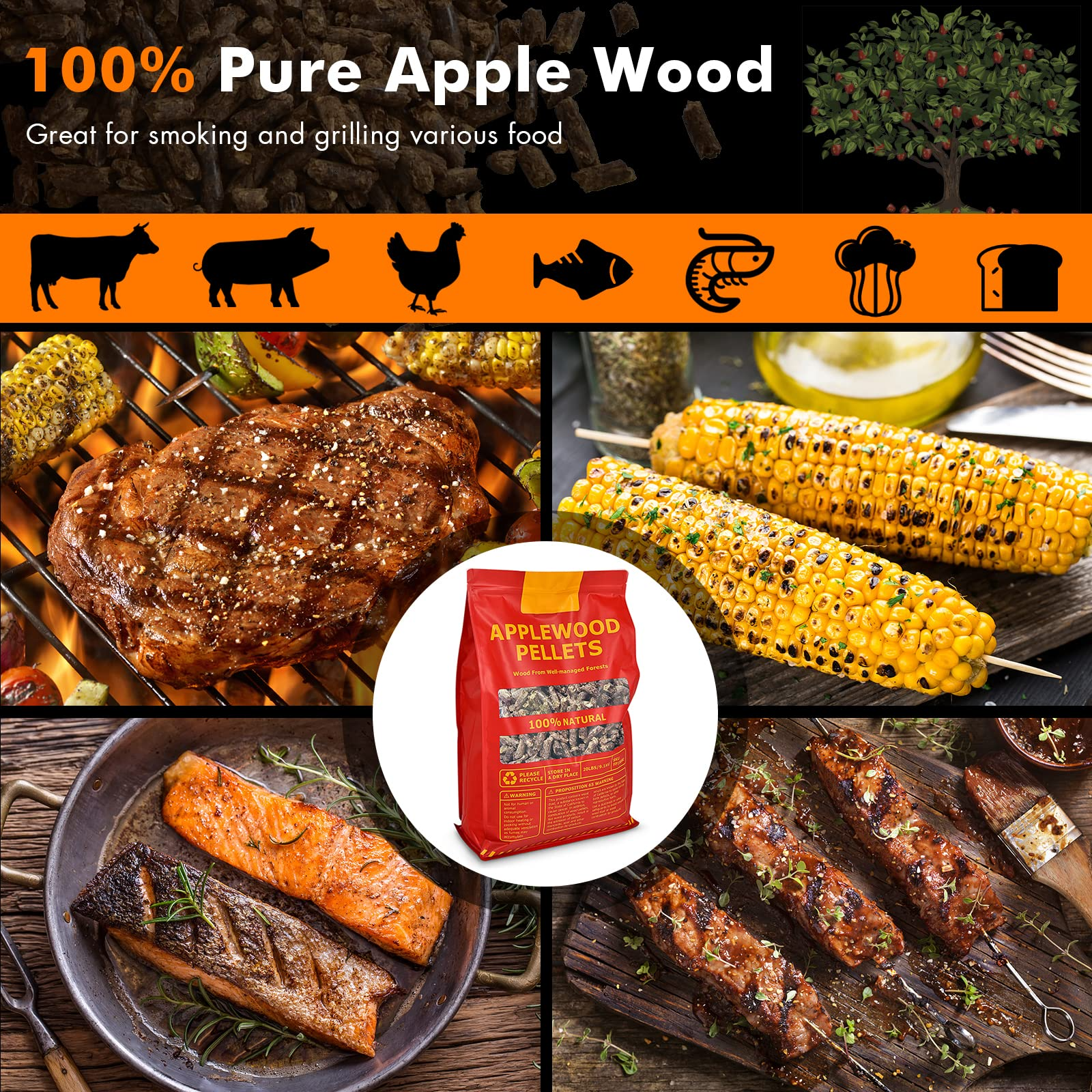 All Natural Hardwood Pellets with Fruity Flavour for Grilling Smoking Bake Roast BBQ