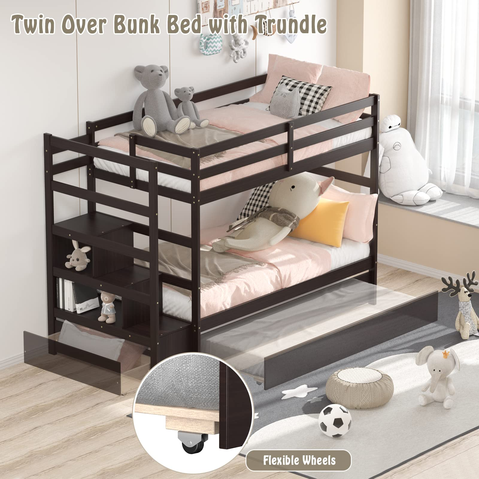 Giantex Twin-Over-Twin Bunk Bed with Trundle