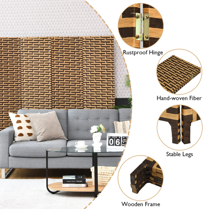 Giantex Room Divider, 6 Ft 4 Panel Handmade Rattan Room Divider