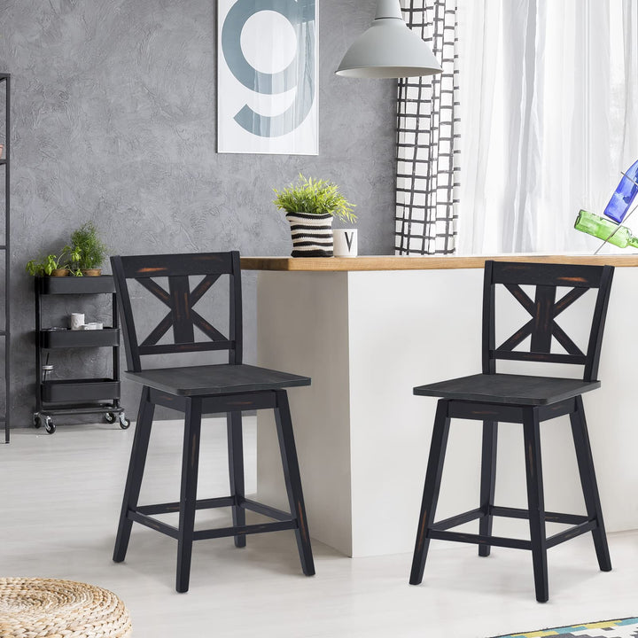 360 Degree Rubber Wood Bar Chairs, Vintage Bar Stools for Home, Restaurant & Pub