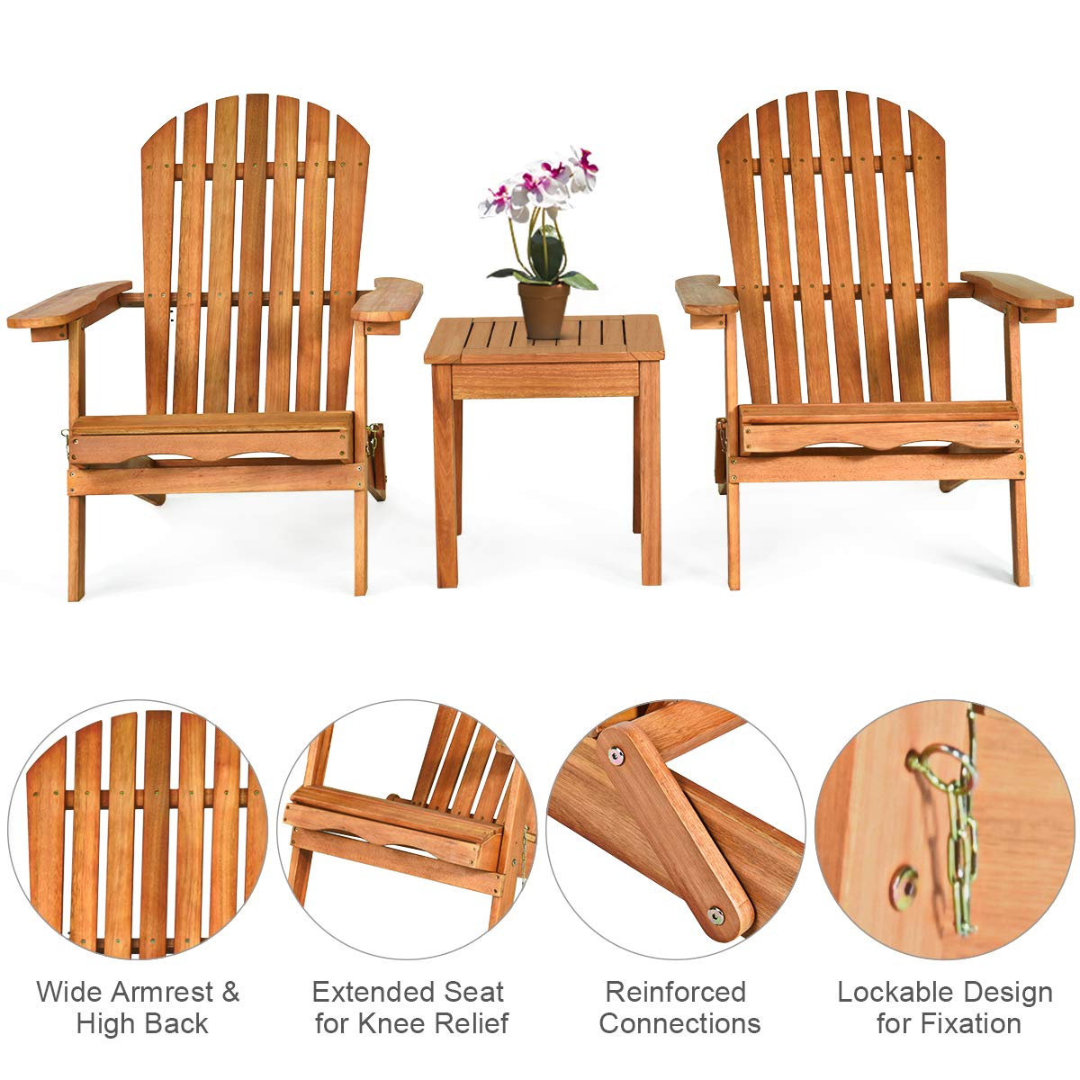 Giantex Adirondack Chair Set 3-Piece Foldable Wooden Chairs Set