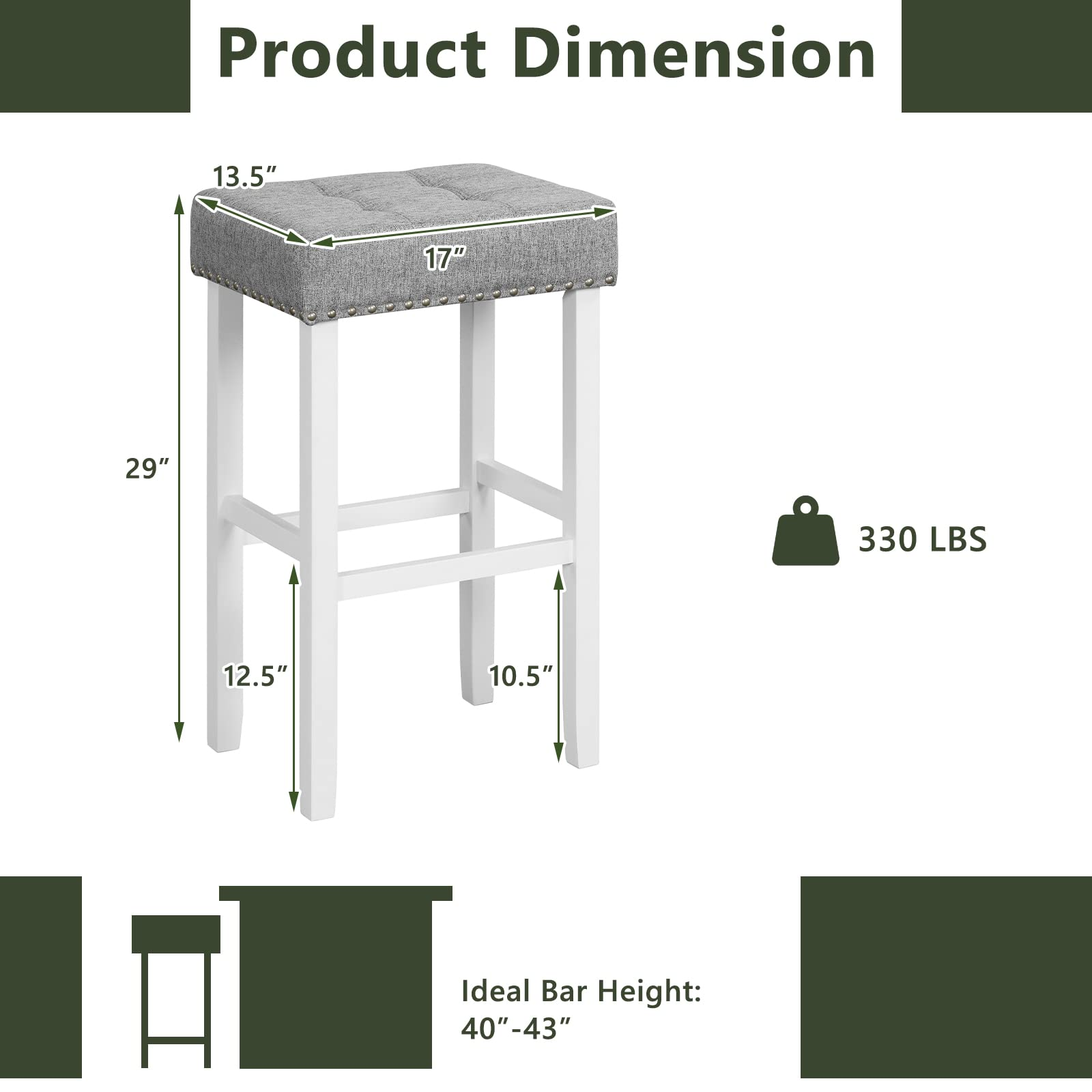 Giantex Bar Stools Set of 2-29" Bar Height Backless Barstools with Nailhead Linen Foam Seat