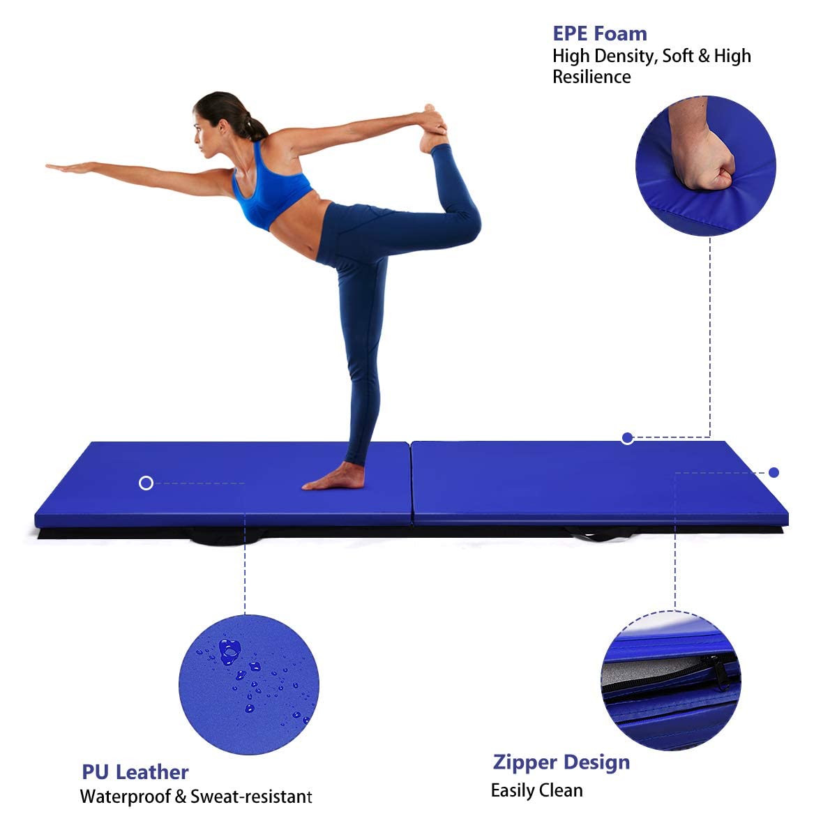Giantex 6'x 2' Folding Gymnastics Mat, Exercise Mat w/ Carrying Handles, Small Size