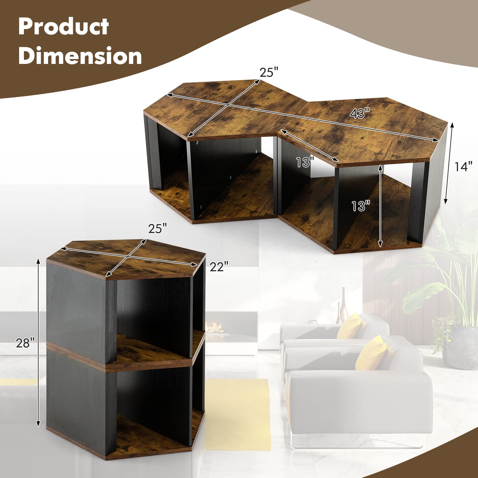 Giantex Hexagonal Coffee Table Set of 2