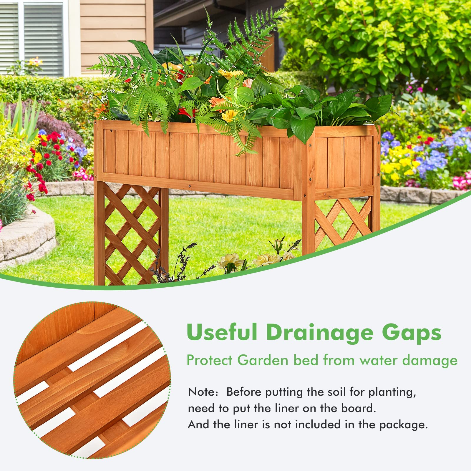 2-Tier Wood Potted Plant Rack with Fence
