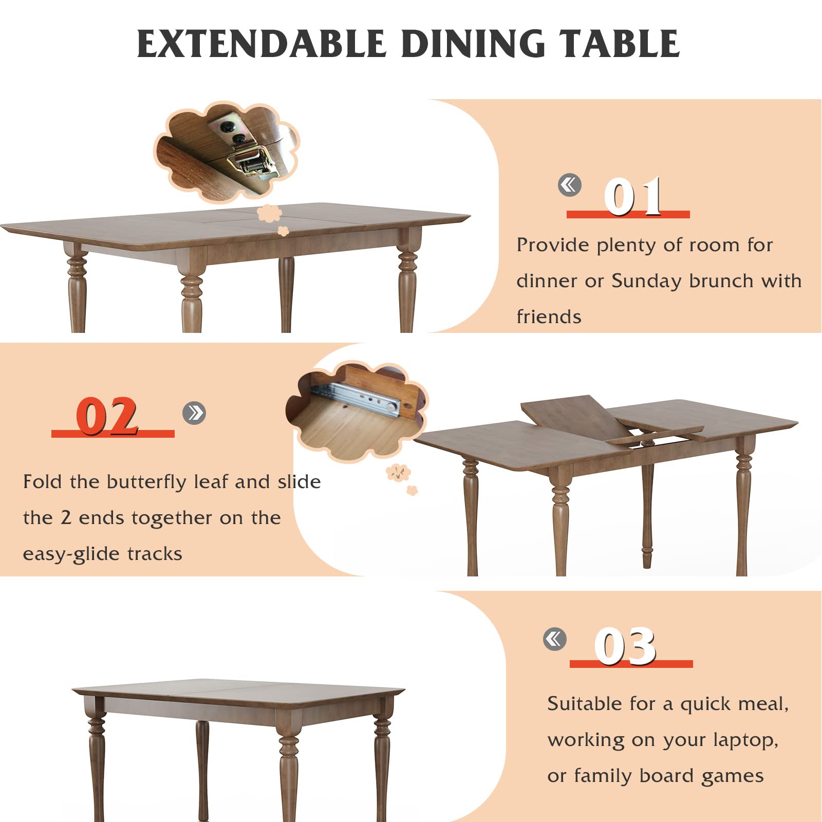 Giantex Farmhouse Dining Table, Extendable Butterfly Leaf Dinette Table