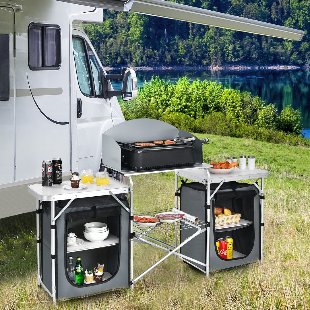 Giantex Folding Camping Kitchen Table w/ 2 Storage Organizer