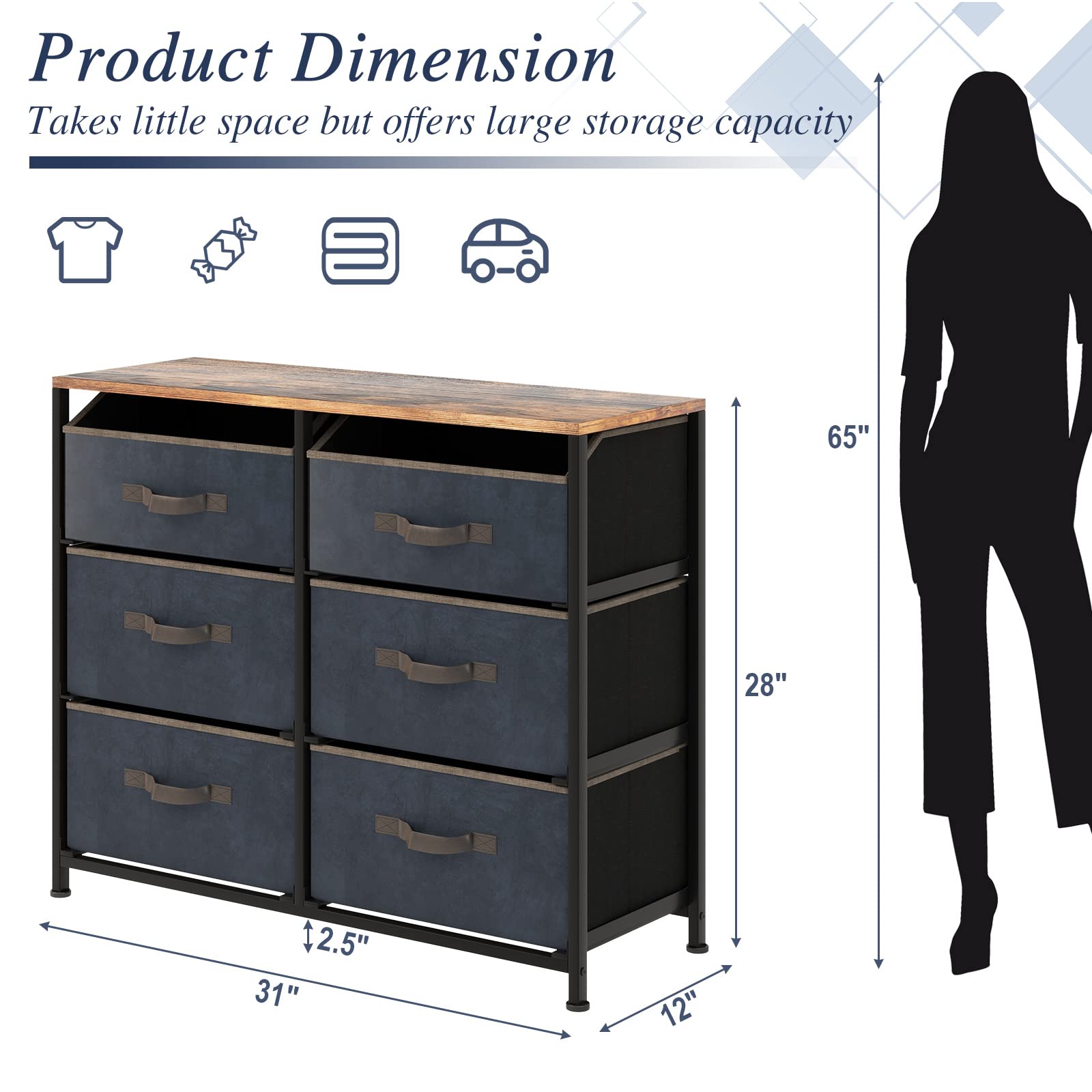 Giantex Chest of Drawers Dresser for Bedroom - Storage Tower with Metal Frame, Anti-toppling Devices