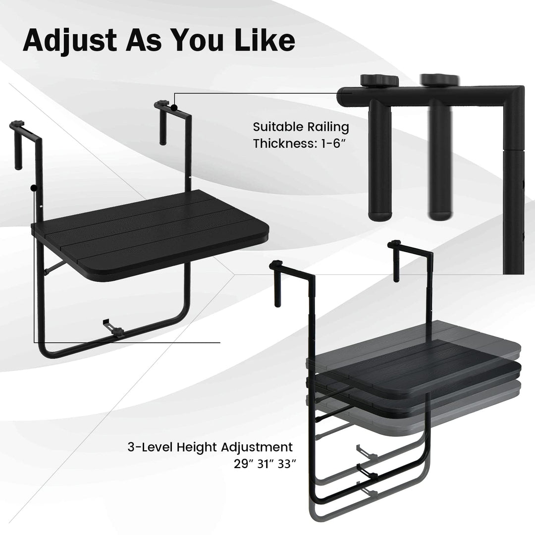 Giantex Outdoor Folding Hanging Table - Balcony Railing Table w/ 3-Level Height