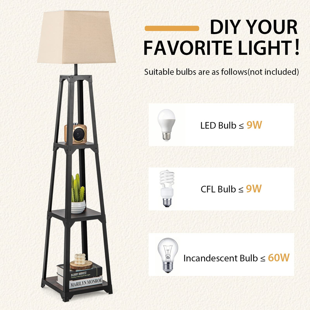 Giantex Shelf Floor Lamp - 3-Tier 63" Tall Modern Corner Standing Lamp with Linen Lampshade