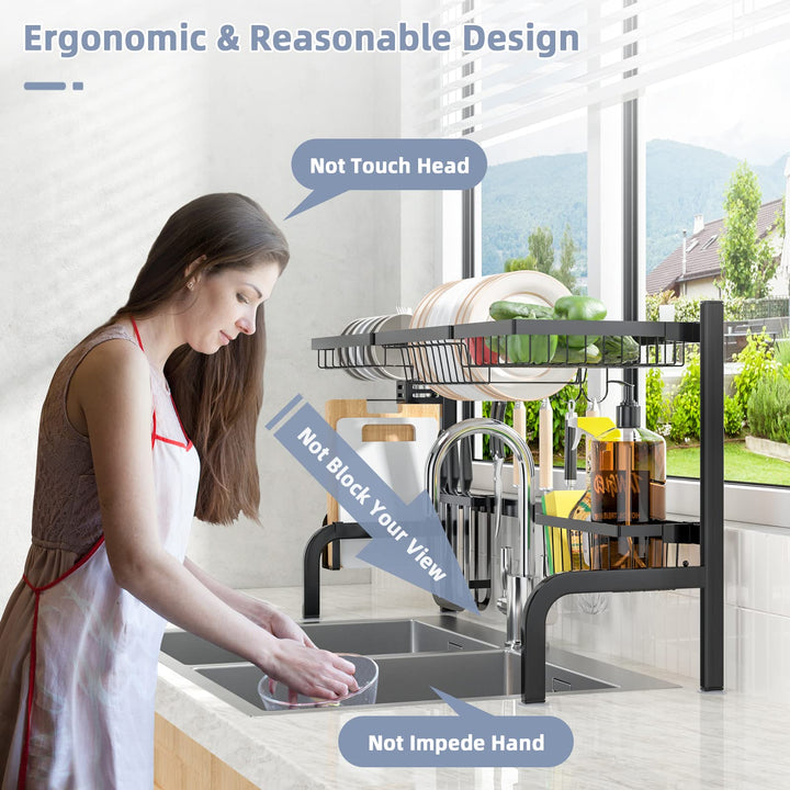 Giantex Over Sink Dish Drying Rack, 2-Tier Dish Drainer with Adjustable Length 21"-39" (Black)