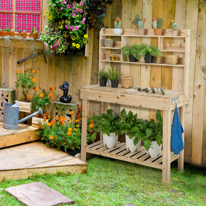 Giantex Garden Potting Bench Table, Large Workbench Table with Shelves, 43.5"x19.5"x 60.5"
