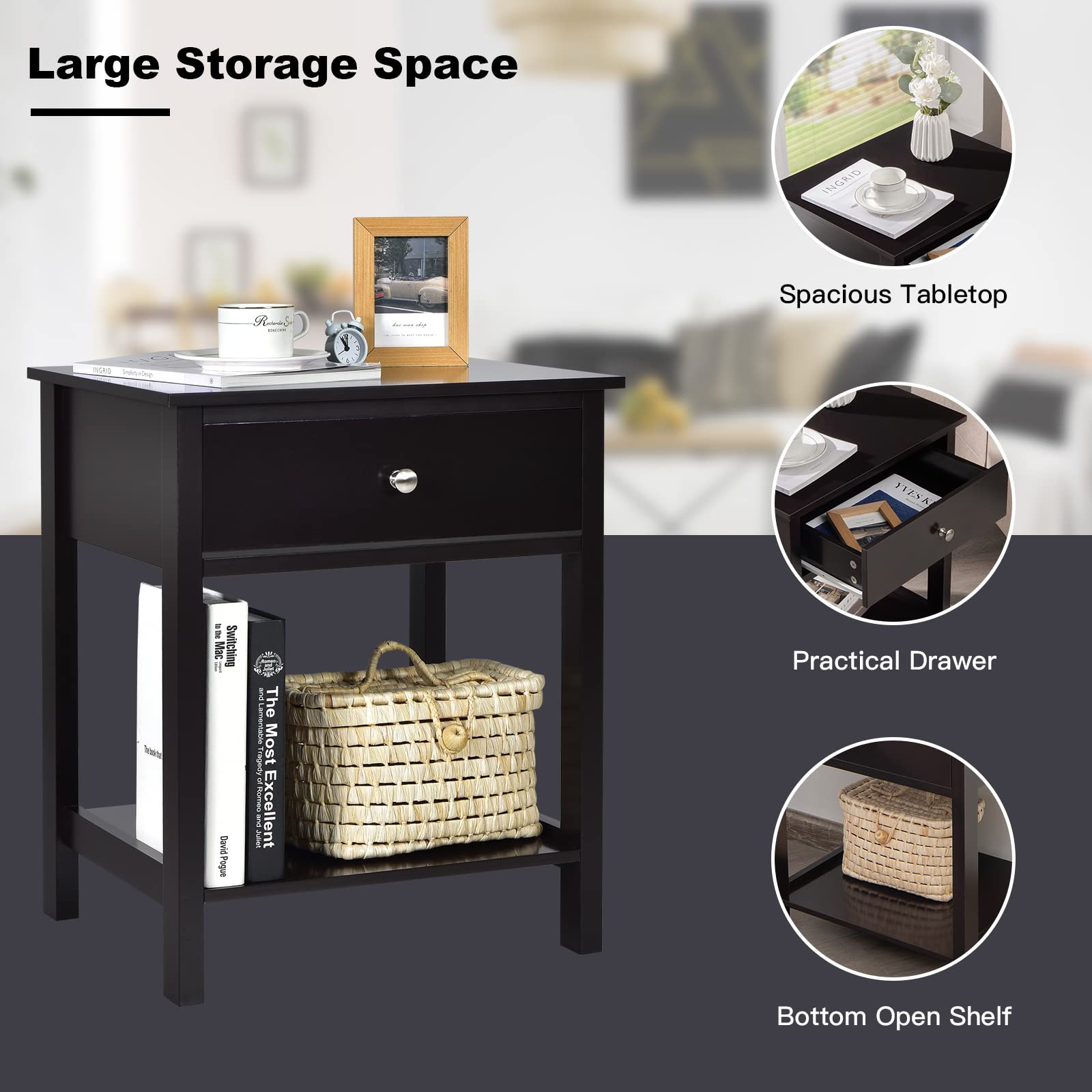 Multifunctional Bedside Sofa Side Table, Accent Home Furniture w/Stable Frame