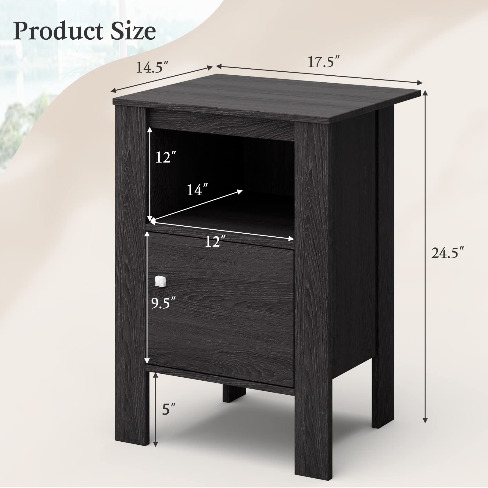 Giantex Farmhouse Nightstand Set of 2, Bedside Table w/Open Shelf & Cabinet