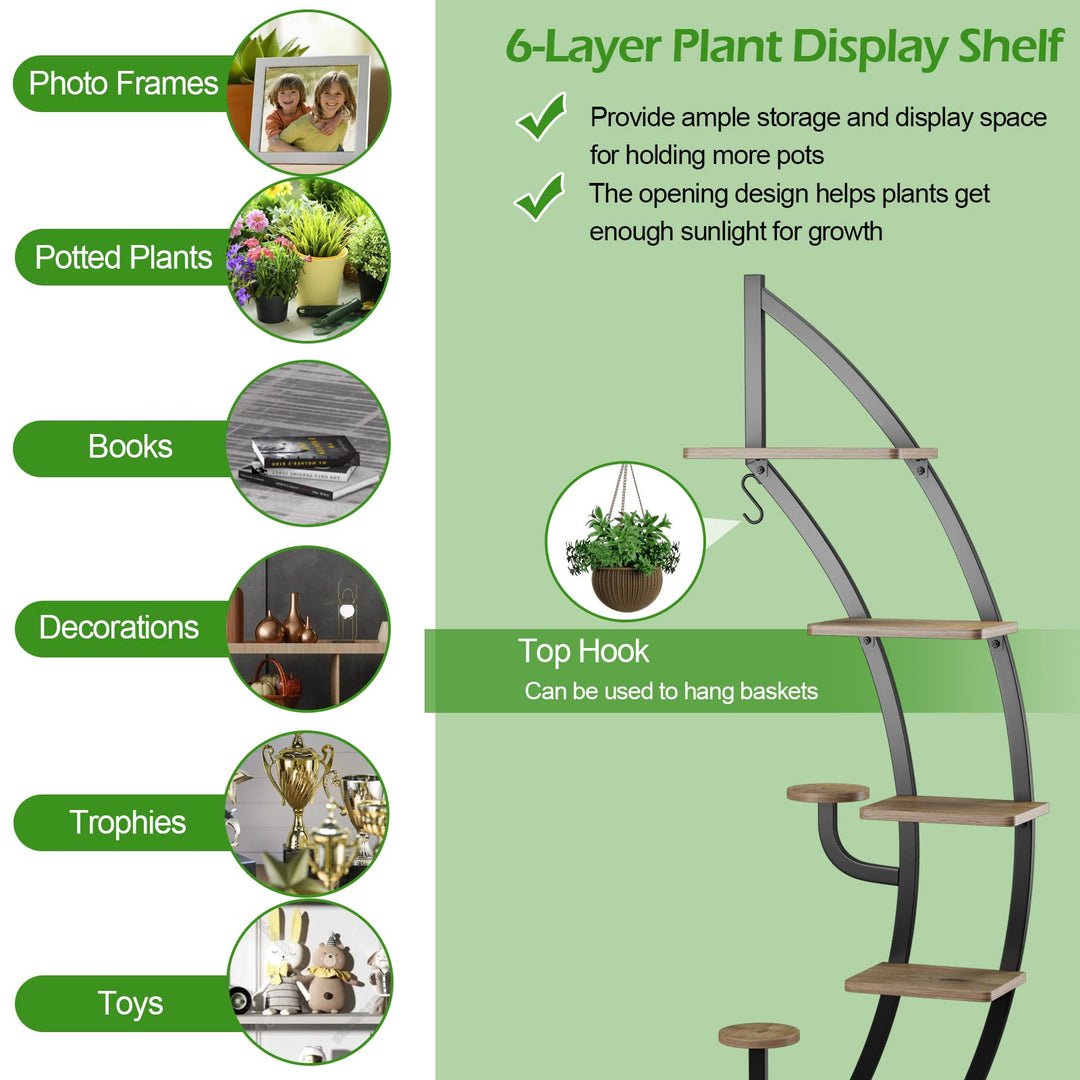 Giantex 6 Tier Metal Plant Stand Indoor, 61" Half Moon Plant Shelf
