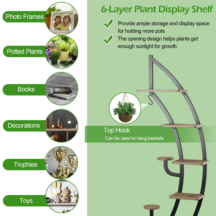 Giantex 6 Tier Metal Plant Stand Indoor, 61" Half Moon Plant Shelf