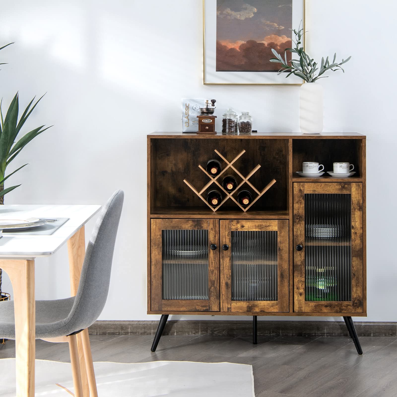 Giantex Storage Cabinet, Industrial Buffet Sideboard with Storage, 3 Door Wood Cupboard, 2 Creadenzas 2 Shelves