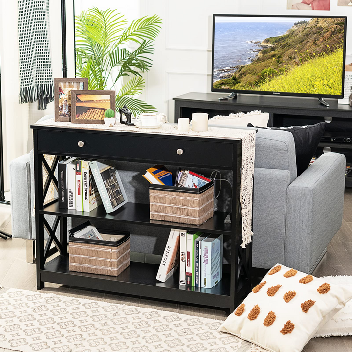 Giantex Console Table 3-Tier W/Drawer and Storage Shelves