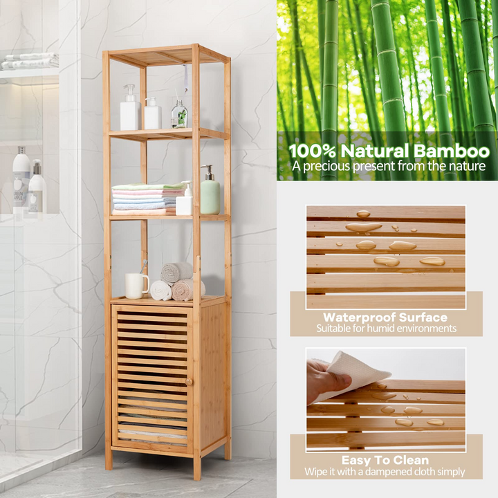 3-Tier Slim Shelving Unit with Shutter Door & Anti-Toppling Device