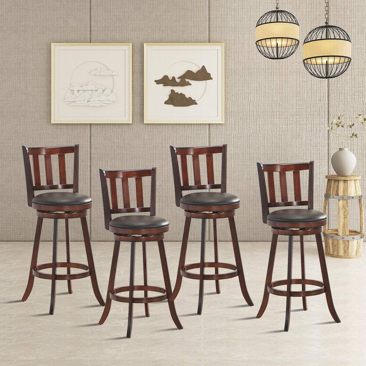 Bar Stools Set of 2 or 4, Counter Height Dining Chair, Fabric Upholstered 360 Degree Swivel