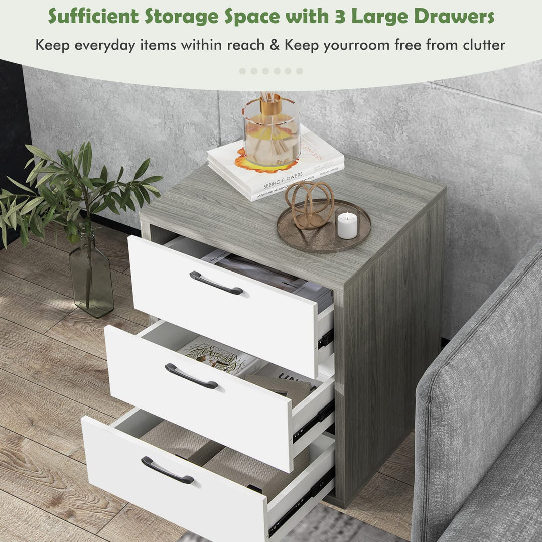 Giantex Storage Drawer Dresser - Wood End Table, Night Stand with 3 Drawers (1, White & Gray)
