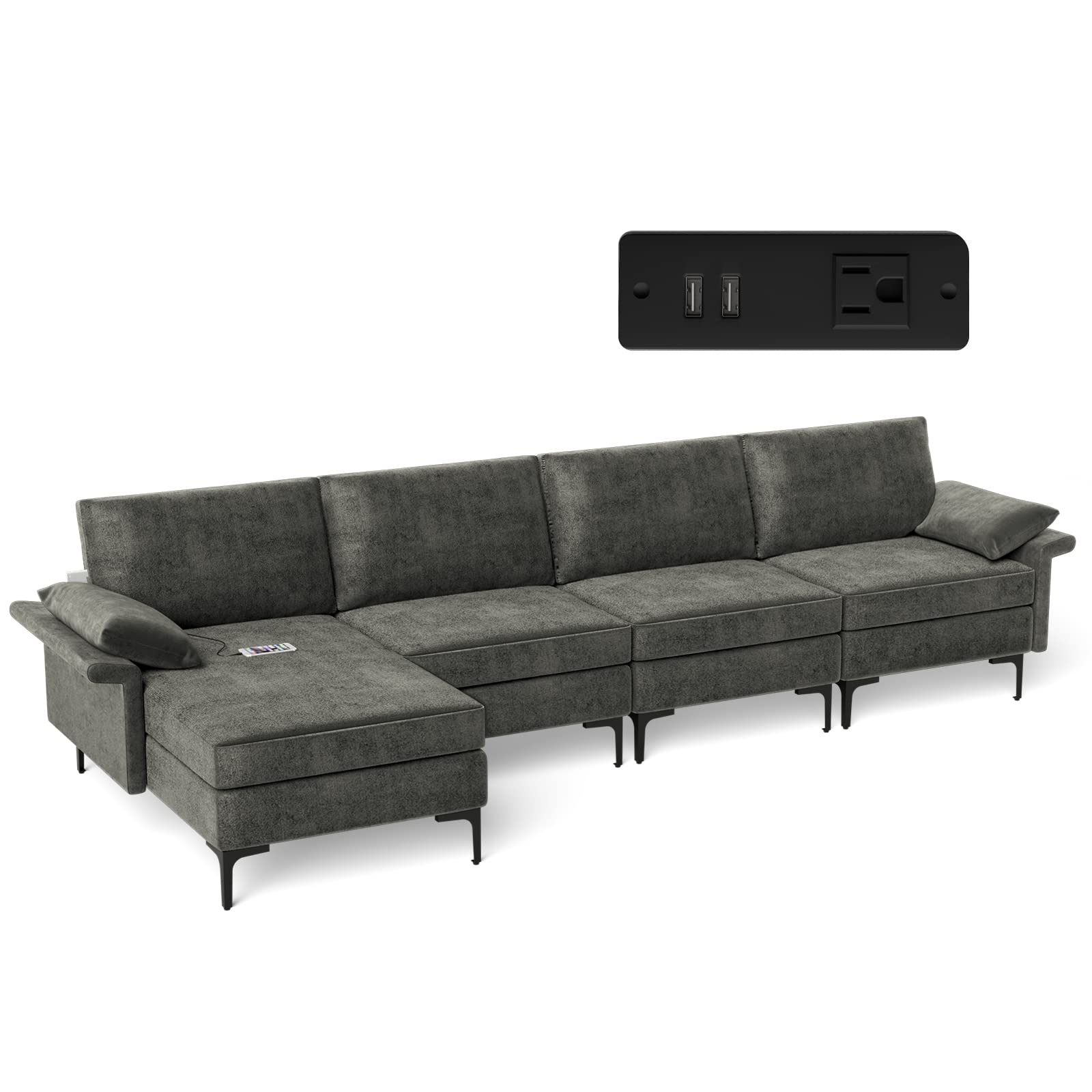 Giantex 130.5" L Convertible Sofa Couch, Sectional Sleeper