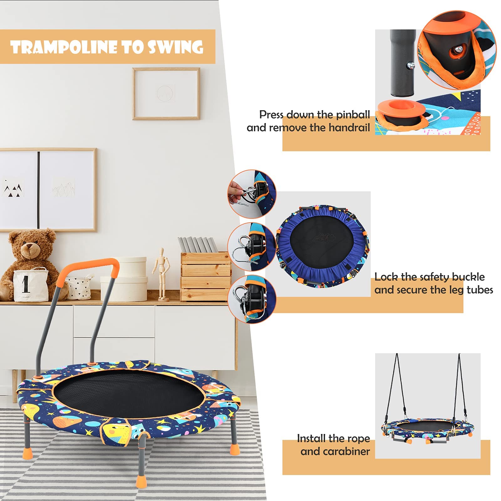 36 Inch 2 in 1 Swing and Trampoline Combo