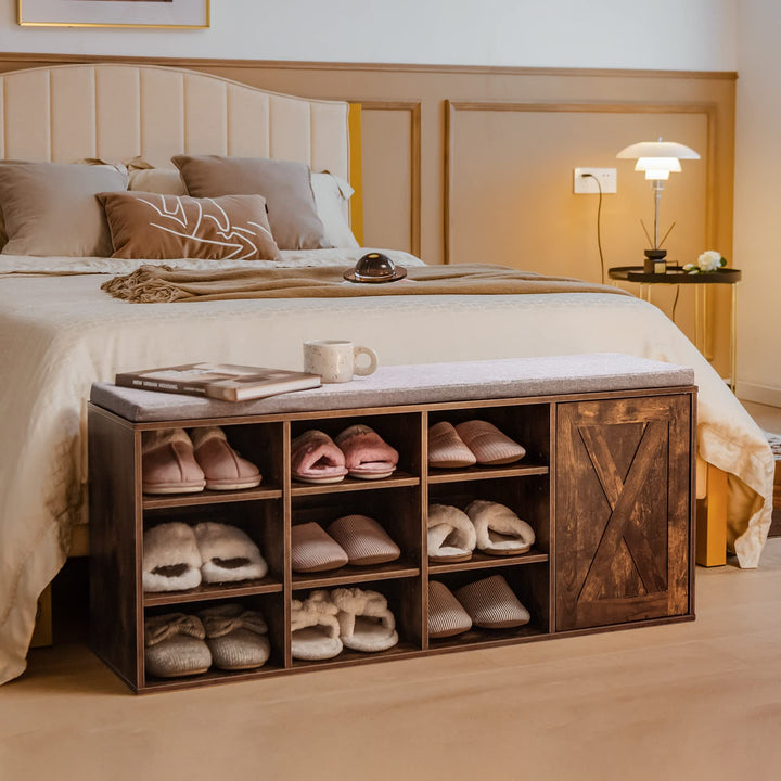 Giantex Shoe Bench, 3 Tier 9 Cubes Storage Bench with Adjustable Shelves (Rustic Brown)