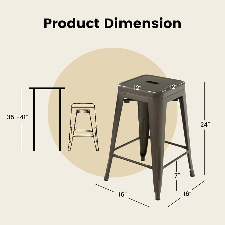 Bar Stools Set of 4, 24” or 30" Stackable Metal Stools with Square Seat & Handing Hole, X-shaped Reinforced Design