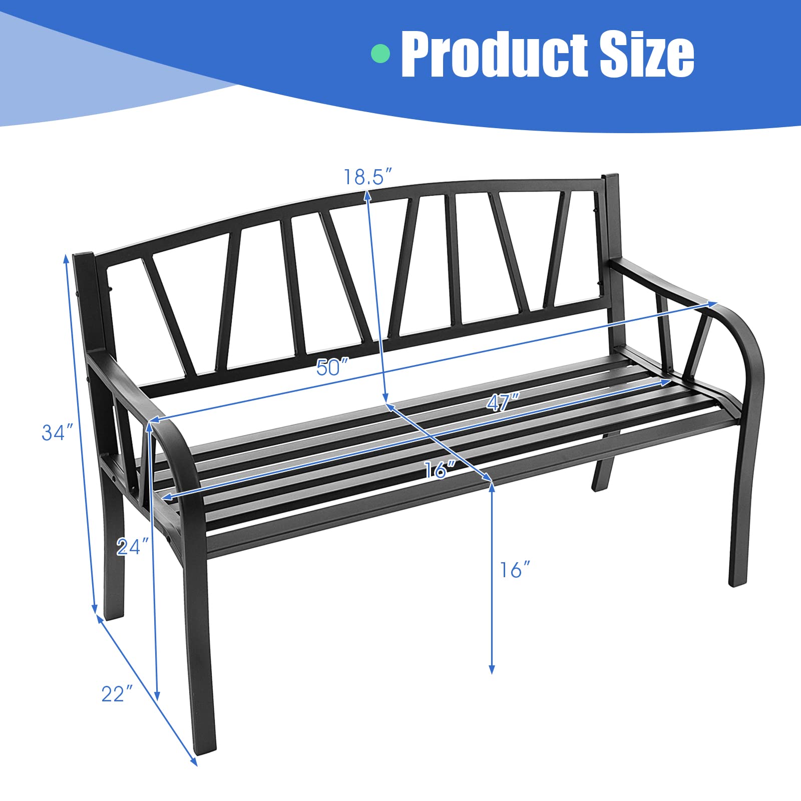 Giantex Garden Bench for Outside 50 Inch - Outdoor Bench with Rustproof Metal Frame, Black