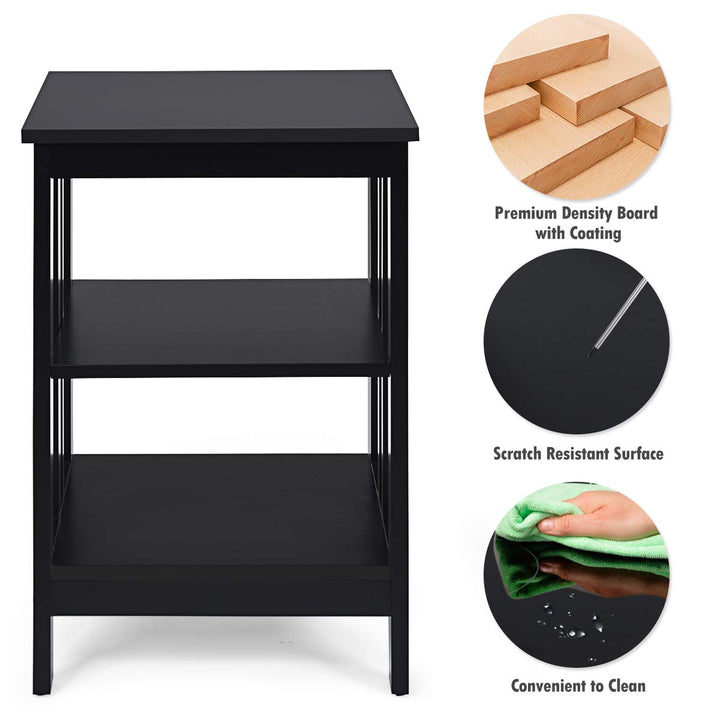 Giantex Nightstand 3-Tier Sofa Side Table W/Reinforced Bars and Stable Structure